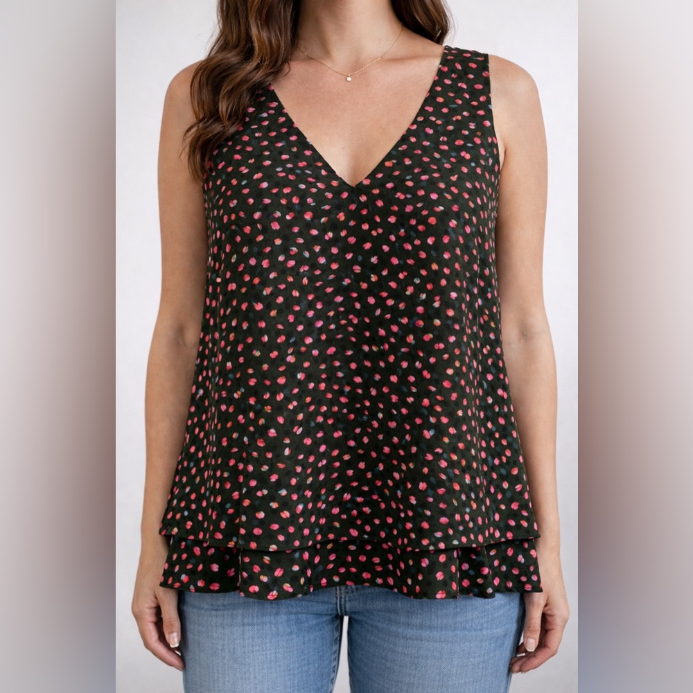 Dark Olive Green Zac & Rachel Sleeveless Lined Double-Layer Ruffle Peplum Blouse